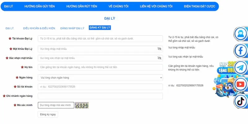 Các thao tác đăng ký trở thành đại lý 88CLB